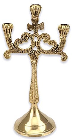 3 Kerzen Messing Kerzenständer Dekoriert Orthodoxe Kirche Kerzenhalter Home Altar Gebetsecke Höhe 17,0 cm
