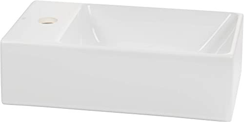 Ben Stelvio Waschbecken Keramik 40x23x12 cm - 1 Hahnloch Links Xtra Glaze+ Weiß - Waschbecken für Unterschrank, Waschtisch für Gäste WC