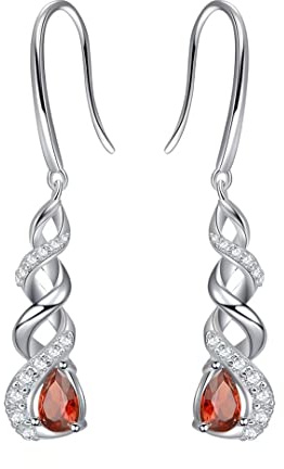 Qings Geburtsstein Infinity Ohrringe Januar - 925 Sterling Silber CZ Kristall Ohrringe Roter Kristallgranat Januar Unendlichkeit Ohrringe MäDchen HäNgend Funkelnder Schmuck für Frauen MäDchen