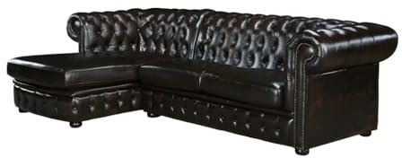 Chesterfield Ecksofa - Ecke Links - Büffelleder - Dunkelbraun - Brenton