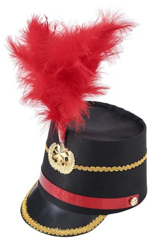 inhzoy Adult Kids Drum Band Hat with Feather, Majorette Hat Drum Major Uniform Hat Toy Soldier Hats for Stage Performance Type A Black&Red One Size