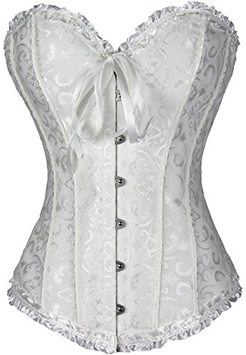 PhilaeEC Damen Schnürkorsett Top Übergröße Satin Floral Boned Overbust Bustier Lingerie