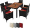 Montafox Sitzgruppe 6 Personen Poly Rattan Sitzgarnitur Akazienholz Tisch 130 x 90cm Sitzkissen 6cm Terrasse Garten Essgruppe Schwarz Gartenmöbel Set, Farbe:Titan-Schwarz/Abendsonne