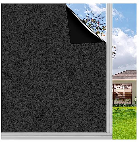 Finnez Fensterfolie Milchglasfolie Sichtschutzfolie Selbstklebend Folie Fenster Scheibenfolie Blickdicht Anti-UV Statische Folie für Badzimmer Büro Schwarz Matt 44,5 x 200cm