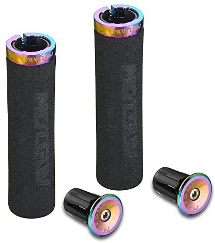 Fahrradgriffe Einzelne Aluminiumlegierung Lock On + Aluminium-Lenkerendstopfen, Fahrradlenker, Schaumstoff, weich, bequem, rutschfest, Lenkerkappen für BMX, Mountainbike, Cruiser, Roller (Regenbogen)