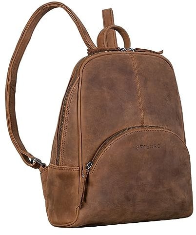 STILORD 'Margot' Daypack Damen Leder Klein Vintage Rucksack für Frauen Anti-Diebstahl Rucksackhandtasche für Städtetrips Tagesrucksack Echtleder, Farbe:tarragona - braun