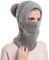 WANYI 2 in 1 Winter Mütze für Damen Wintermütze Strickmütze mit Schal Warme Mütze Kreis Schal Set Winddichte Balaclava Sturmhaube mit Fleecefutter 55-60CM (88 Grau)
