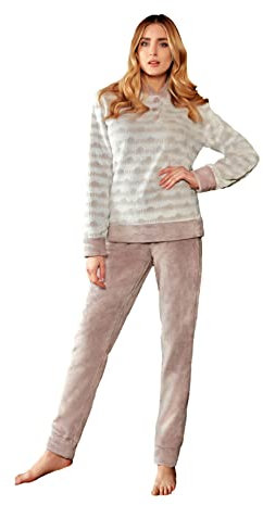 NOTTINGHAM Pigiama Donna Invernale Coral Fleece, Effetto Pile, Caldo Molto Morbido (38301 Tortora, XL)