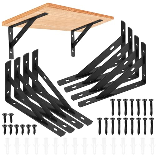 Heavy Duty Shelf Brackets - 8 Pcs L Shaped Metal Wall Mount Shelves Support for Floating Shelves (3.7 x 6 inch)