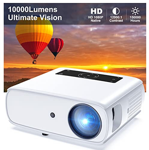 HOPVISION Beamer, Native 1080P Full HD, 4K Heimkino mit 150000 Stunden, 350'' Display Multimedia Beamer Bluetooth für Smartphone/PC/Laptop/PS4/TV-Stick/EXCEL/PPT