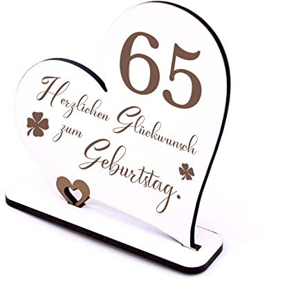 65 Jahre Deko Herz Aufsteller 15cm x 15cm - Geburtstag 65er Tischdeko zum verschenken