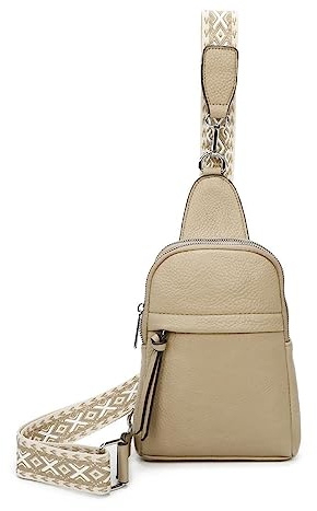 OBC Damen Bodybag Sling Tasche Rucksack Gürteltasche Crossbag Crossover Schultertasche Crossbody Brusttasche Umhängetasche Taupe V2