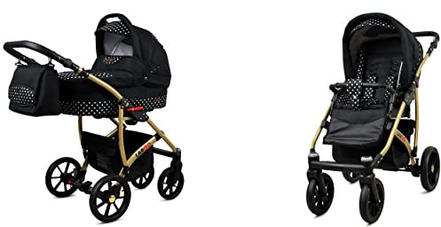 BabyLux Largo 2-in-1 Baby Kinderwagen Tief und Kinderwagen mit Zubehör Verstellbar und faltbar Aluminiumkonstruktion Wasserdicht Nicht abnehmbare Räder Garden Flowers Gold Frame