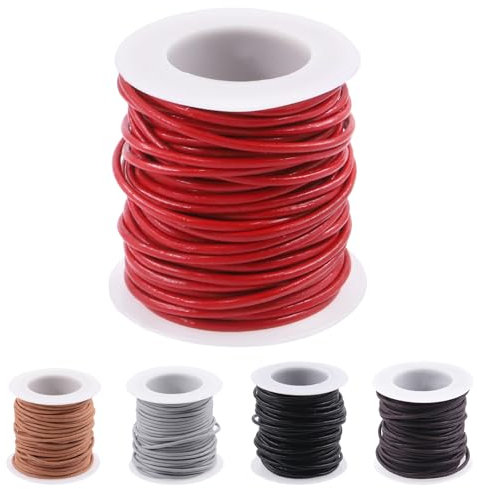 Rustark Bobine de cordon rond en cuir souple pour colliers, bracelets, lacets de chaussures, emballage de lacets, travaux manuels, fabrication de bijoux Rouge 9,9 m x 2 mm