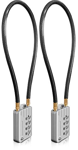 SISAV Serratura a cavo lungo da 30 cm con lucchetto a combinazione a 4 cifre, cavo di sicurezza ripristinabile, per bagagli, valigie, armi, caschi - colore argento 2 pezzi