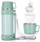 Thermosflasche 1,2L, Thermoskanne mit 2 Becher, Doppelwand aus Edelstahl Isolierflasche, Auslaufsicher Groß Thermoskanne Camping Oder Wandern mit Robuster Griff & Tragegurt, 18h Heiß/24h Kalt Minzgrün