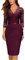 MIUSOL Women's Vintage Lace V-Neck 3/4 Sleeves Cocktail Party Formal Wedding Guest Work Bodycon Dress (Large, Wine)