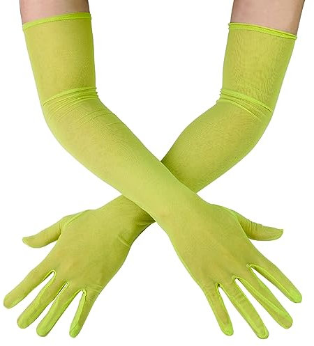Luwint Lange Handschuhe aus feinem Netz, 53,3 cm, Over-Ellenbogen-Tüll-Handschuhe, Opera, Halloween, Abschlussball, dehnbare lange durchsichtige Handschuhe, Grün, Over Elbow