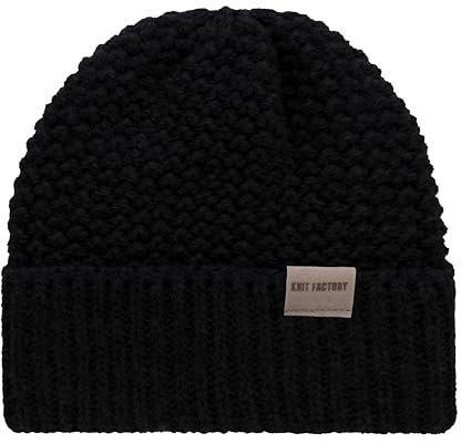 Knit Factory - Carry Mütze - Strickmütze für Damen und Herren - Beanie - Wintermütze mit Wolle - Robusten Look - Hochwertige Qualität - Schwarz