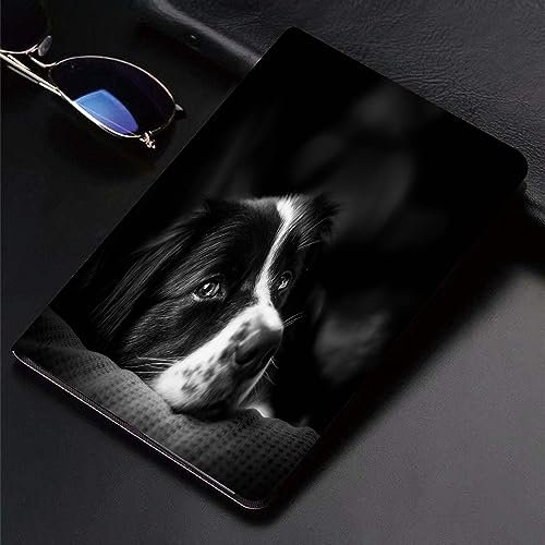 Hülle für kompatibel iPad 9./8./7.Hülle für 10.2,Intense Emotion Down Black White Border Doggy Collie Mix Pet Attentive Adult Austral,Ultradünne Soft TPU Rückseite Abdeckung Schutzhülle mit