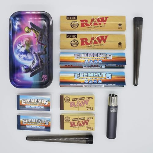 Blunt Orbit Metalldose Box mit Rolling Tray Stoner Set/Kiffer Kit mit Clipper, Longpapers, Filtertips und Joint Tubes - perfektes Kiffergeschenk!