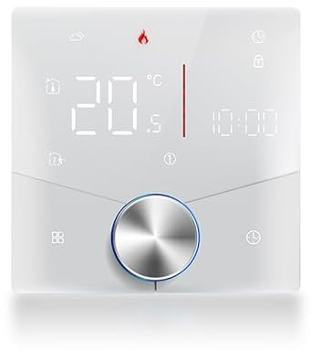 MincoHome Smart Knob Thermostat for Underfloor Electric Heating/Gas Boilers, Remote Voice Control Programmable WiFi Temperature Controller with Adjusting Wheel (Weiß Gaskessel)