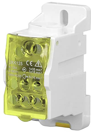Morsettiera Distribuzione 125A, UKK-125A 690V Scatola di Distribuzione Morsettiera su Guida DIN Scatola di Giunzione di Alimentazione Universale, Dispositivo di Protezione del Microcomputer (Giallo)