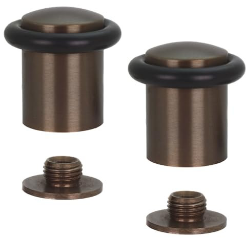 EVI Herrajes | Pack of 2 Brass Door Stops | Ø24x35mm | Floor Mounted | Rustic Finished Brass | Natural Silicone Protection | Includes Screw + Fastening Plug | Model I-10824X35-RU