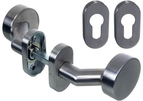 NAJDER Boutons de porte en acier inoxydable A2-AISI 304, Double Face, Fixe, Plat, avec Courbure, Rosace Ovale, Poignée Ergonomique, 2 Plaques pour Boutons et Serrures, L'intérieur et L'extérieur