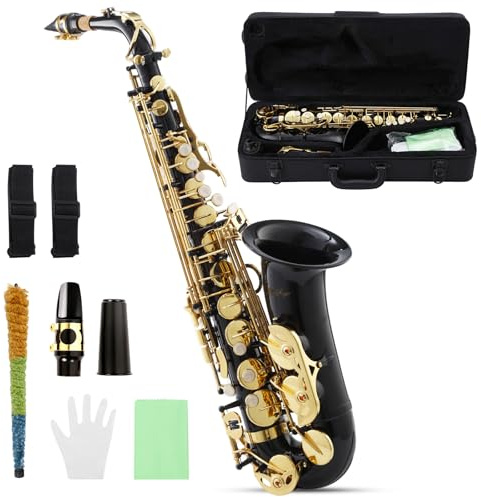 LeSage Altsaxophon E flaches schwarzes Saxophon für Anfänger, Studenten, Altsaxophon mit Tragetasche, Erwachsenen-Saxofon, Altsaxophon, Musikinstrument