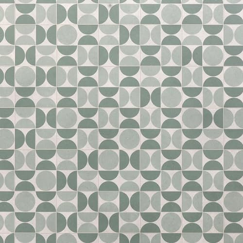Patterned Vinyl Flooring Roll Geometric Vintage Green & Blue Tile Effect Felt Backed Lino Flooring Sample Mint Swirl