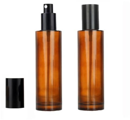 VASANA 2PCS 100ML/3.4oz Amber Spray Glass Bottles Mist Spray Press Bottles Empty Refillable Dispensers Containers with Black Seal Cap Travel Bottles for Perfumes Liquids