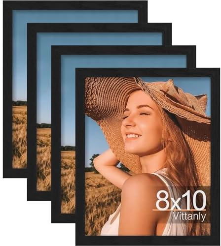 Vittanly 8x10 Picture Frames Set of 4, for Wall or Tabletop Display, Black