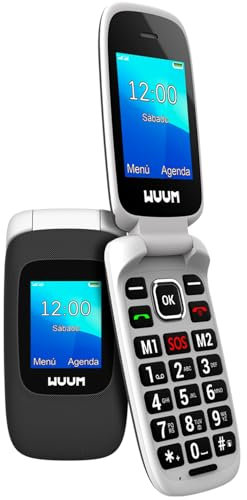 WUUM Clap – Téléphone Portable à clapet à Double écran | Touches et Chiffres volumineux | 2 mémoires directes et Bouton SOS | Bluetooth | Grande Batterie 800mAh | USB-C | Noir