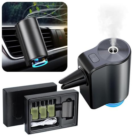 XdealCozyxc Smart Car Diffuser Air Freshener with Three Adjustable, Rechargeable Intelligent Car Aroma with 3 Bottles Essential Oil