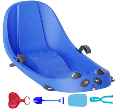 Luge en Plastique, Luge pour Enfant, Luge à Neige avec Pelle à Neige, Pince à Boules de Neige, Lames de Ski, Coussin Thermique, Luge pour Enfant de qualité supérieure
