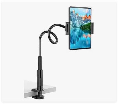 Klsniur Gooseneck Tablet Holder, 360° Rotation Clamp, Sturdy Bed Desk Mount for Reading, Flexible Adjustable Phone Tablet Stand for iPad Pro 12.9/11, Kindle, Galaxy Tab, 4.7-12.9 Devices (Black)