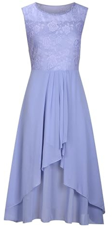 Kleid mit Rüschensaum Cocktailkleid Damen Elegant Chiffon Spitze Abendkleid Sommerkleid Kurz für Hochzeit Jugendweihe