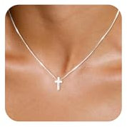 VIROMY Halskette Damen Silber Anhänger Halskette Klein und Zart 14K Versilber Mode Kreuz Anhänger Niedlich Religiösen Minimalist Geschen