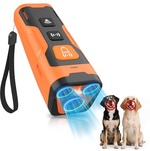 HZK 6 in 1 Anti Bell Gerät Hunde Gerätmit 3 Schallsendern,Handheld Antibell Ultraschall 23 Fuß Effektive Reichweite,Wiederaufladbares Antibell für Hunde,Sicher für Drinnen und Draußen