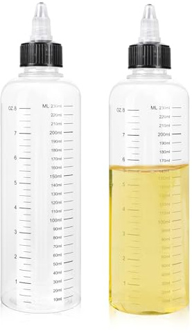 2 Pack Hair Oil Applicator Bottle 8.1oz/230ml Applicator Bottle for Hair Plastic Squeeze Bottle Root Hairs Dye Plastic Refillable Bottles with Twist-On Top Tip Capfor Salon with Clear Graduated Scale