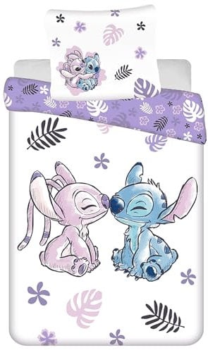Disney Stitch Wendebettwäsche aus Baumwolle, Kinderbettwäsche mit Reißverschluss, 100% Baumwolle, 160x200 cm, Oeko-TEX (B)