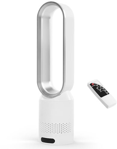 Ventilateur tour silencieux de 30 dB et purificateur d'air, ventilateur sans rotor, ventilateur colonne avec télécommande, 8 vitesses et minuterie, ventilateur oscillant à 90° pour chambre et bureau