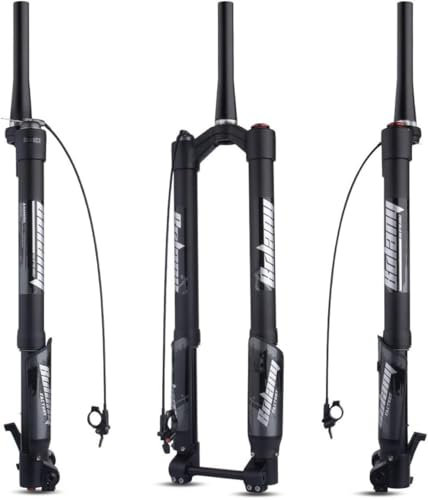 DECAKE Fourche à Suspension inversée pour VTT 26, 27,5, 29 Pouces, Fourche pneumatique Universelle 1-1/2, Frein à Disque, débattement de la Fourche Avant 150 mm, Double Couronne, axe tra