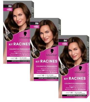 Schwarzkopf - Lot de 3 Kit Racines - Coloration Racines Cheveux Permanente - Enrichie d’une huile nourrissante - Couverture Cheveux Blancs - Retouche entre 2 Colorations - Châtain R6