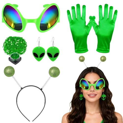 DvBCNMe 5 Stück Alien Kostüm, Alien Kostüm damen für Halloween Zubehör, Alien Bühnenshow und Partys, Halloween Kleid Damen für Cosplay und Karneval