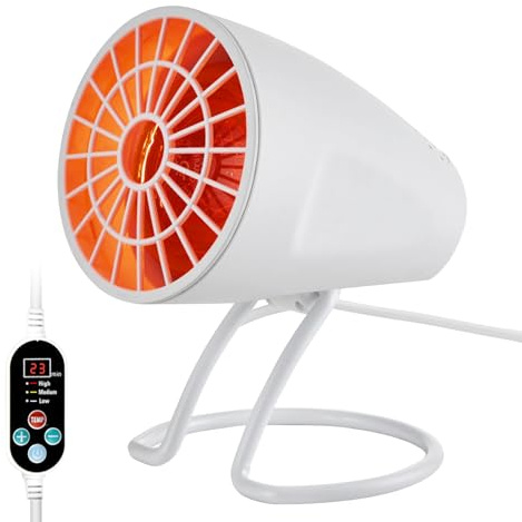 PORFOYO Infrarotlampe, 100W Rotlichtlampe Wärmelampe, Infrarot Wärme mit 10-90min Timer, 30°-60° Einstellbarer Winkel, Infrarotleuchte Wärme, Table Infrarotlichtlampe fur Heimat