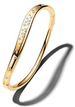 PANDORA Essence Organisch Geformter Steinbesetzter Armreif mit 14 Karat vergoldeter Metalllegierung und Zirkonia, Kompatibel Moments, Größe: 16,5cm, 564655C01-2