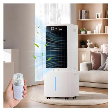 Aire acondicionado portátil 4 en 1 ultra silencioso con ventilador de 3 velocidades, oscilación automática de 120° y depósito de agua de 12 litros. Ideal para el hogar, la oficina