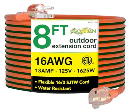 Power By GoGreen GG-13708 16/3 8' Heavy Duty Extension Cord-Orange, 8 '